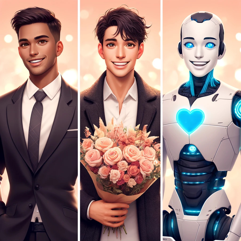 Illustration of three AI boyfriends