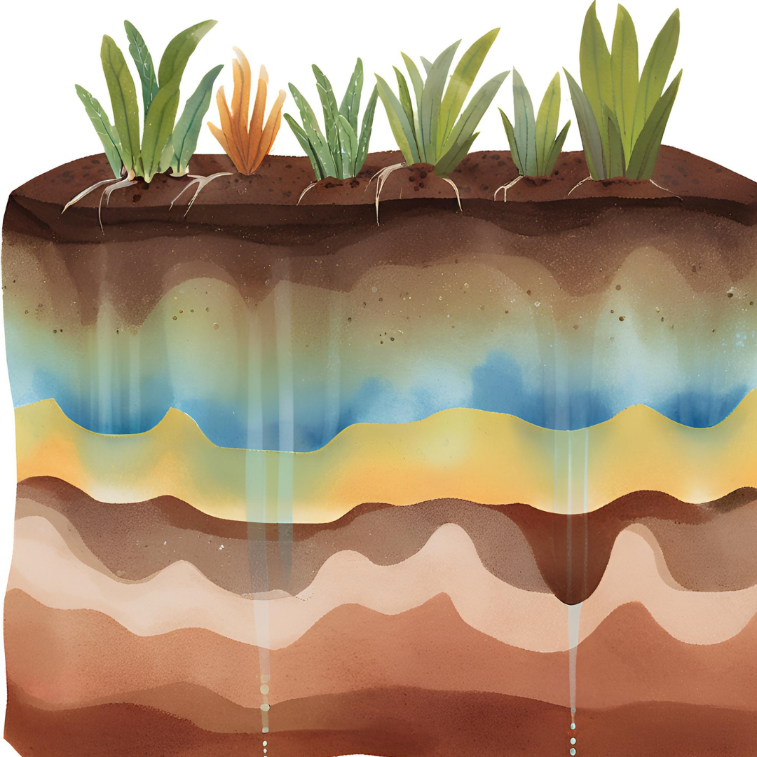 Illustrated soil profile with a luminous internal layer