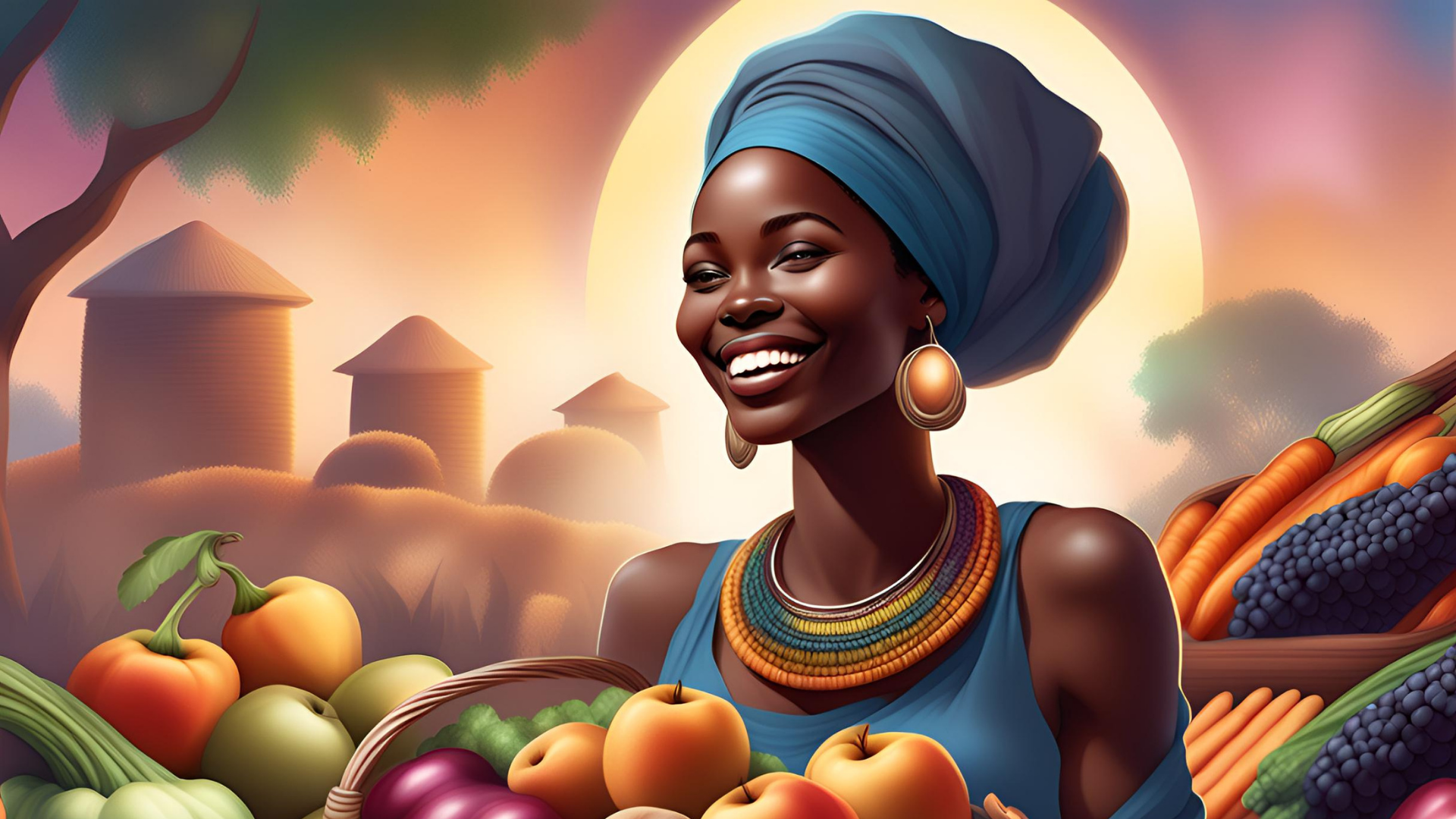 Portrait of a smiling woman with produce at market