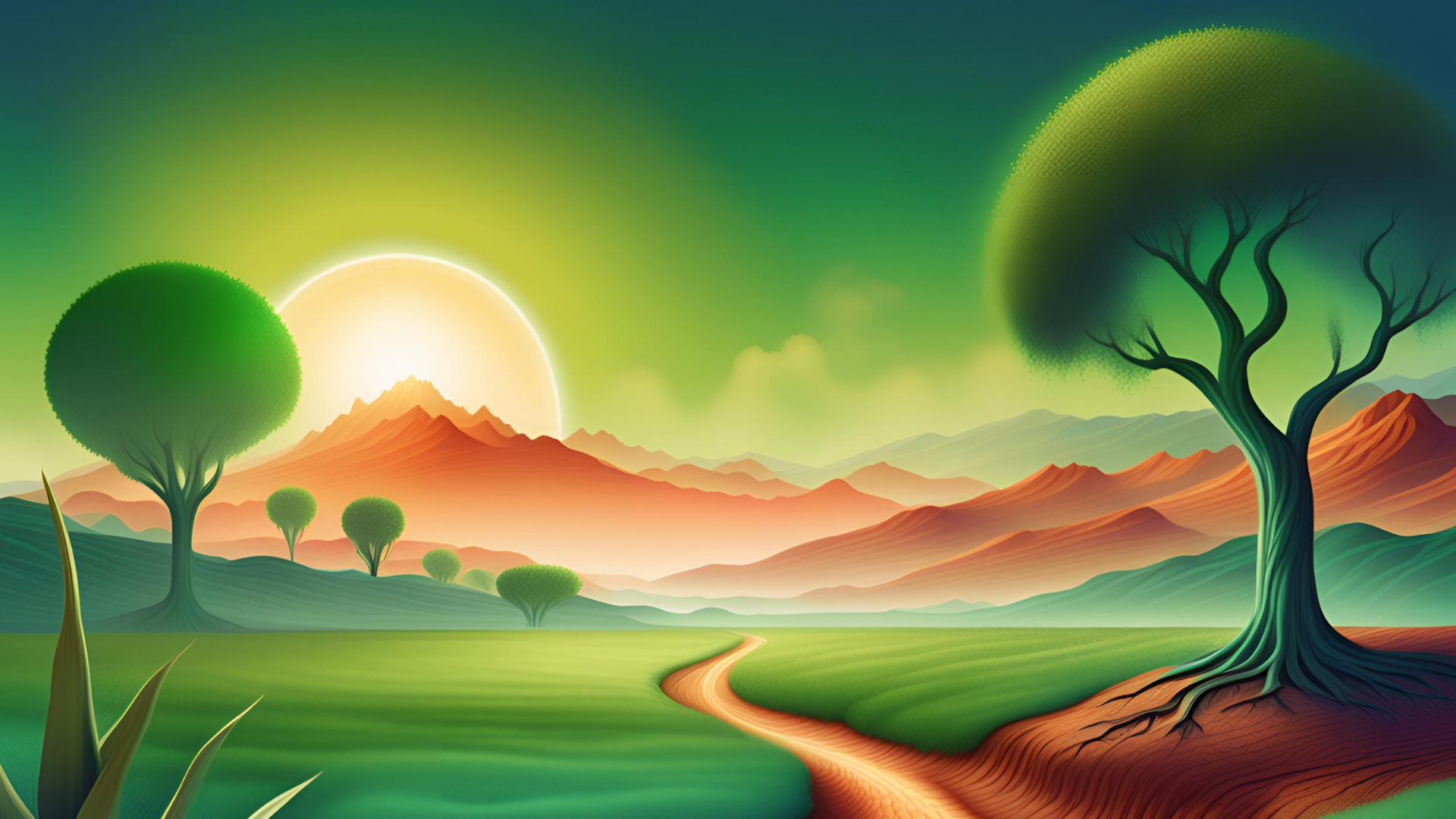 Abstract green landscape representing a platform horizon