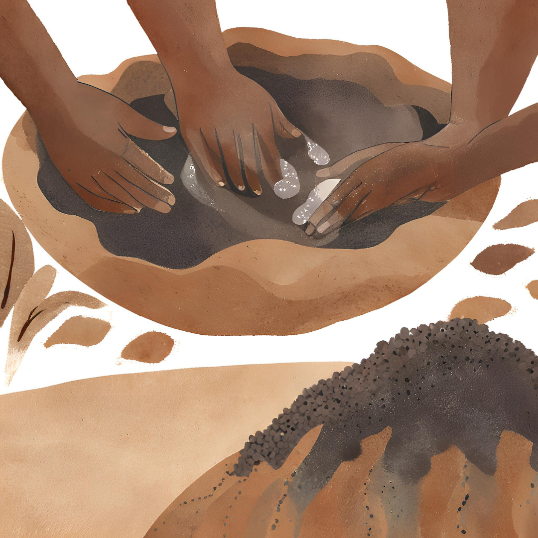 Illustrated hands working with hydrogel material